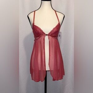 Women’s FRENCH AFFAIR rose lace and mesh racerback pink BABYDOLL size small‎ NWT